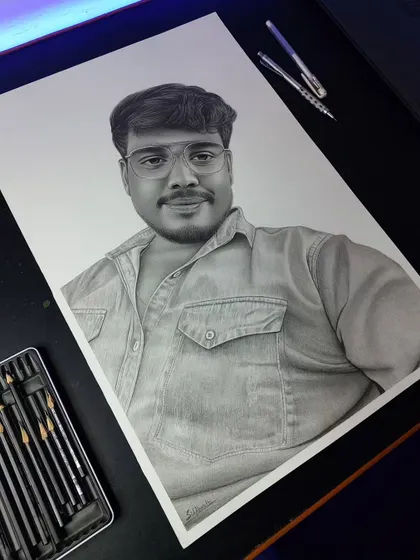 This was a large A2 commission work from Maharashtra, which took me over 30 hours to complete. I used Brustro fine art graphic pencils to create a highly realistic and detailed portrait.