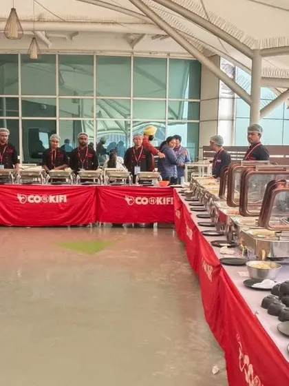 A rooftop buffet setup for a corporate party at Dell EMC. We adapt our catering services to unique venues, providing a memorable experience with a great view.