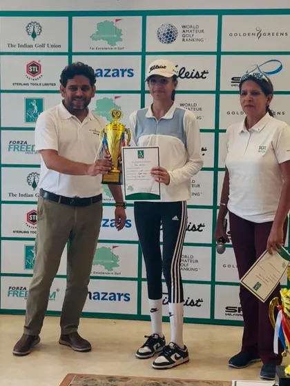 Prisca Sachdeva receives her trophy for securing 2nd position in Category C Girls at the 20th NCR Cup, a highly competitive junior tournament.