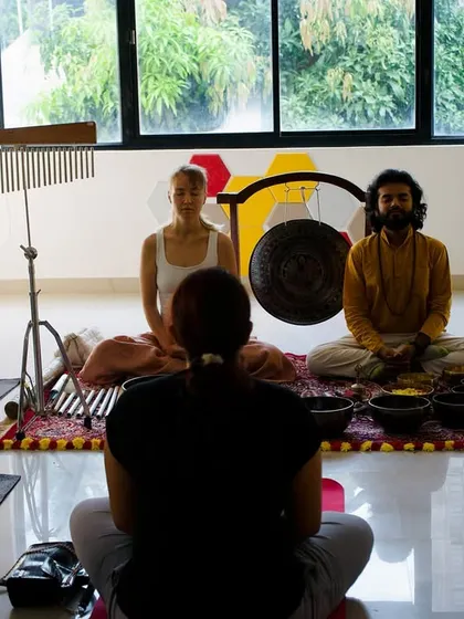 A wide view of the "Ma and Mindfulness" workshop, a blend of sound and scent.