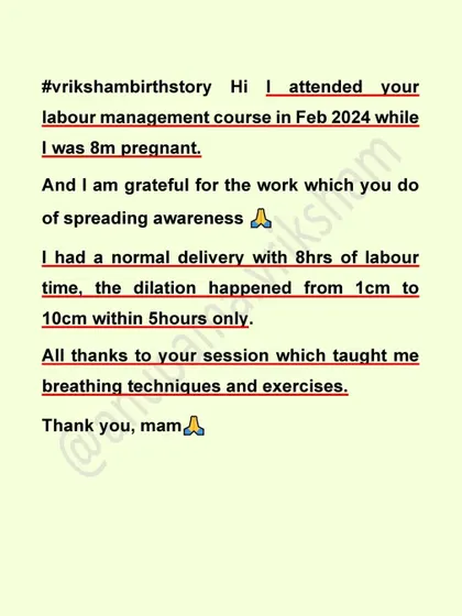 A screenshot of the full testimonial, highlighting how our labor management course provides the awareness and practical skills needed for a smoother birth.