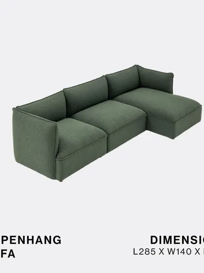 The Copenhang Sofa shown in its L-shaped configuration. This modular sectional is perfect for contemporary living spaces, offering both exceptional comfort and a sleek, Scandinavian-inspired aesthetic.