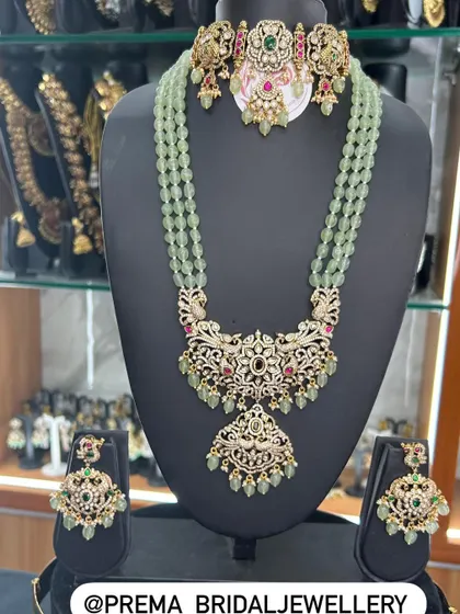 A close-up of the pastel green beaded haaram.