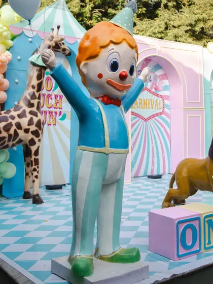A life-sized clown prop brings a sense of fun and excitement to the carnival scene. All my props are designed to be cheerful and kid-friendly.