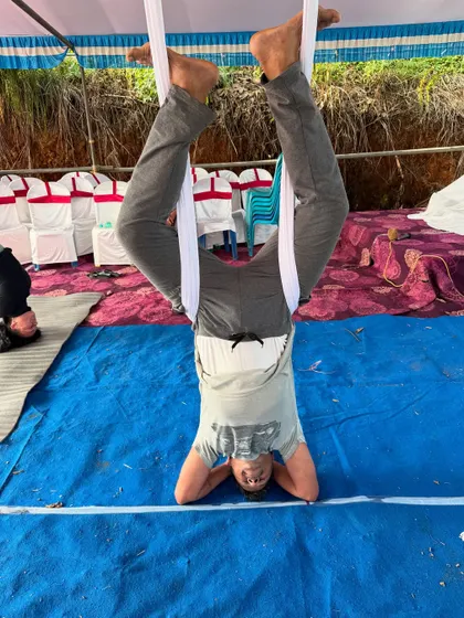 Even those new to yoga can enjoy the benefits of inversions with the support of the hammock. It's a great way to build confidence and body awareness.