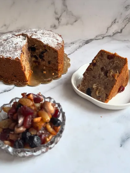 No Christmas is complete without a traditional plum cake. Mine is rich, moist, and packed with rum-soaked fruits and nuts, offering a perfect slice of spiced perfection for the season.