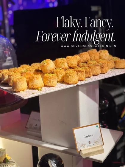 "Flaky. Fancy. Forever Indulgent." Our baklava is a crowd favourite, with layers of crisp pastry, nuts, and honey. Each piece is a bite of pure, unadulterated indulgence.