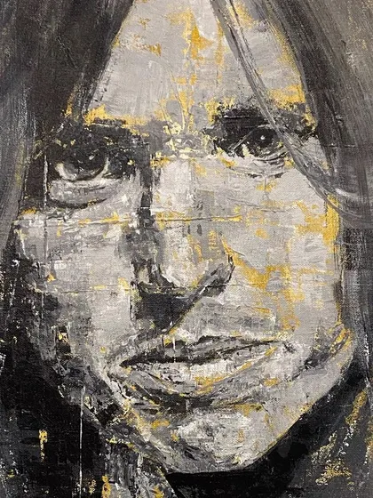 A portrait from my 'Legends' exhibition, focusing on a raw, emotional expression captured with a limited palette and heavy texture.