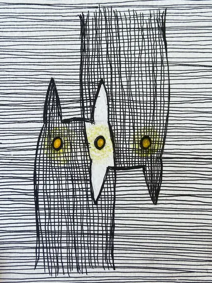 A minimal cat drawing from my sketchbook. The repetitive lines were a soothing way to settle my mind, inspired by another artist's work I saw and reinterpreted in my own style.