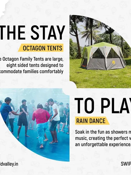 Our Octagon Family Tents are large, eight-sided tents designed to accommodate families and small groups comfortably.