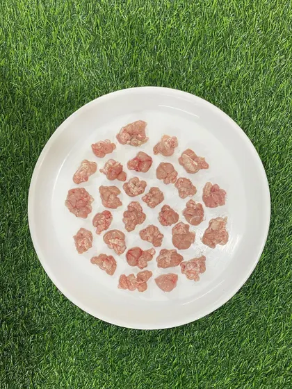 A plate of raw chicken brains, a delicacy rich in DHA and essential fatty acids. Available in limited quantities.