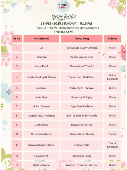Another program from our Spring Recital weekend, highlighting the diverse repertoire our students learn, from Ed Sheeran to ABBA and classical pieces.