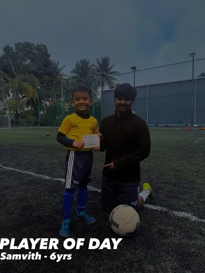 Samvith, 6 years old, is awarded "Player of the Day". Age is no barrier to showing dedication and a great attitude.