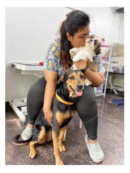 A lap full of love with a tiny Shih Tzu puppy and a gentle Indie dog. Every animal, big or small, gets the same amount of love and attention here.