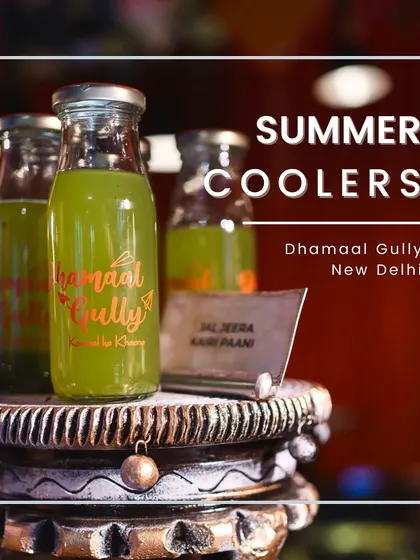 Beating the heat with my refreshing summer coolers. This image features bottles of my homemade Jaljeera and Aam Panna, two traditional Indian drinks that are perfect for cooling down during the hot summer months.
