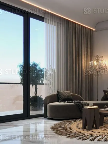A duplicate of image 154, showing the relaxing chaise lounge area in the Mansarovar Garden project.
