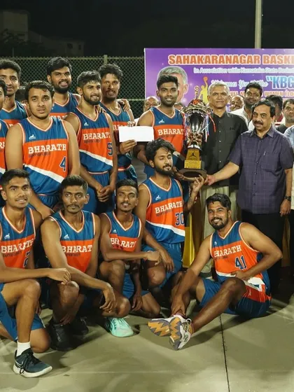 The Bharath Sports Union team posing with the runner-up trophy and prize at the KBG Cup 2024.