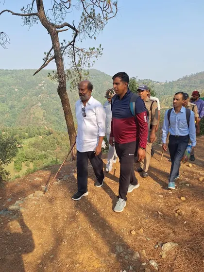 Walking the sacred ground near Babaji's cave with the revered Rajinikanth ji. Sharing these spiritual pilgrimages with fellow seekers is a profound blessing.