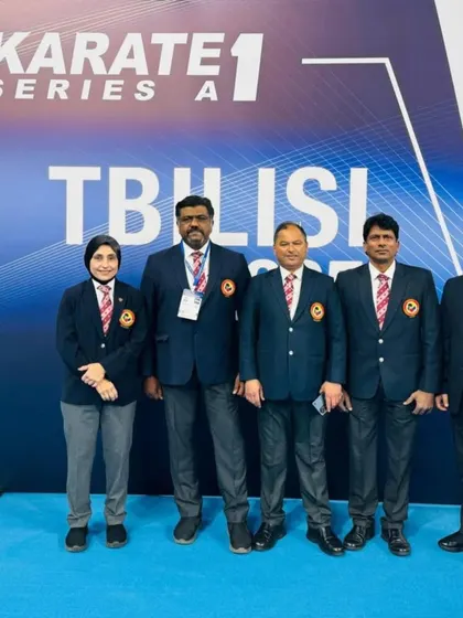 Our WKF qualified referees officiating at an international Karate 1 Series A event. KIO certification opens doors to judging at the highest level of global competitions.