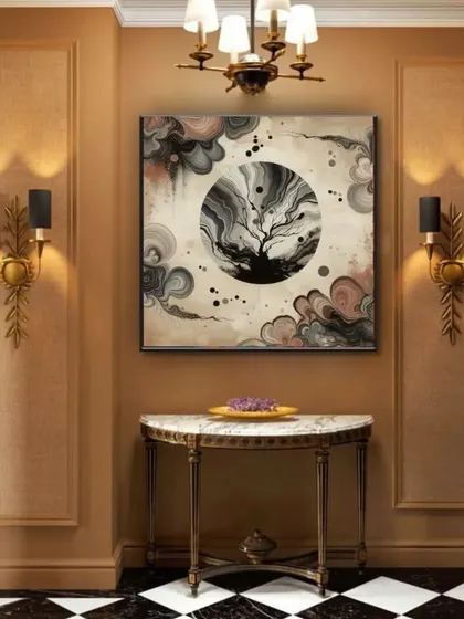 A series from our Zen Art collection, featuring abstract fluid designs that evoke a sense of cosmic flow and balance. These customizable paintings are perfect for creating a peaceful and modern aesthetic in any room.