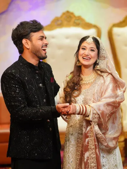 Pure joy and laughter captured during a Muslim engagement or Nikaah ceremony. We focus on capturing the real, unscripted happiness of your special day.