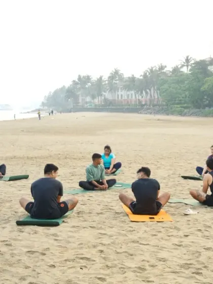 We always begin and end our practice with a moment of stillness and meditation. Sitting together as a group, we connect to our inner selves and the peaceful energy of the beach.