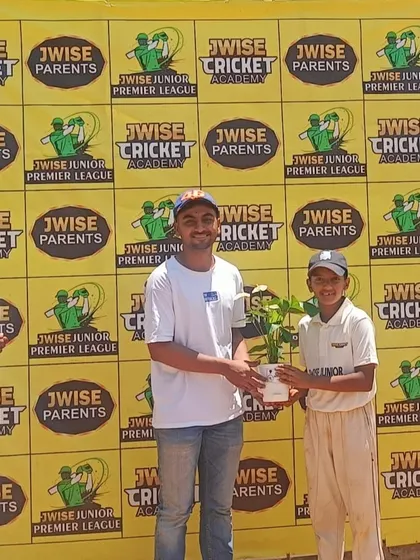Sachit Galatagi named Player of the Match for his century (110 runs) in a 190-run victory at the Jwise Cup U-13.