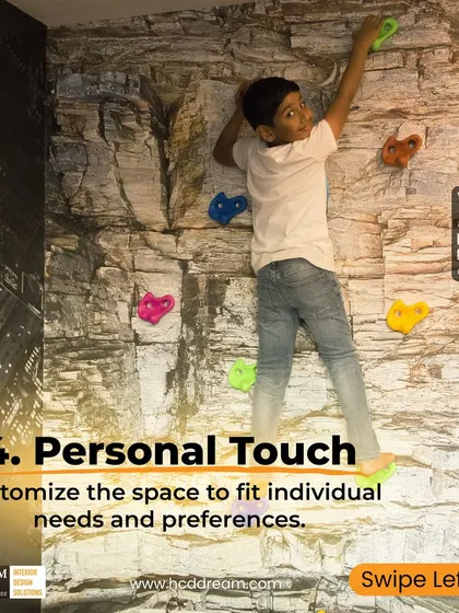We believe in adding a personal touch to every room. This kid's room features a rock-climbing wall, turning the space into an adventurous playground that reflects the child's interests.