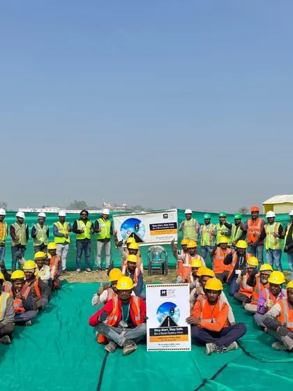 A group of our on-site workers after a defensive driving training session. We prioritize the well-being of the people driving India's energy transition forward.