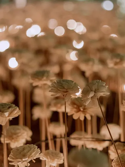 A close-up of the delicate, handcrafted flowers used in one of the installations, showing the level of detail and artistry that goes into our designs.