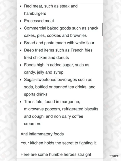 The list of inflammatory foods from my NDTV feature includes red meat, processed baked goods, and sugar-sweetened beverages.