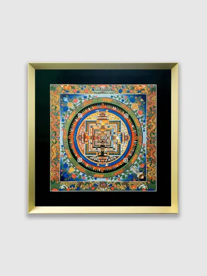 Our gold metal frame brings a luxurious and sophisticated touch to this exquisite and intricate mandala artwork, enhancing its spiritual beauty.