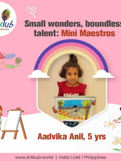 Five-year-old Aadvika Anil is a mini maestro, creating a wonderful drawing of a dog in a park.