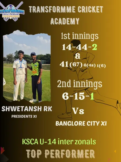 Shwetansh's all-round performance in the KSCA U-14 Inter-Zonals, contributing with both bat and ball.
