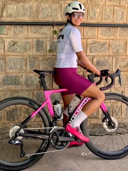 All smiles on my new pink Polygon bike. The right equipment not only improves performance but also brings a lot of joy to the sport.