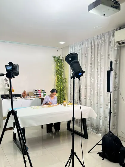 Behind the scenes of a video shoot where I was painting another large doodle.