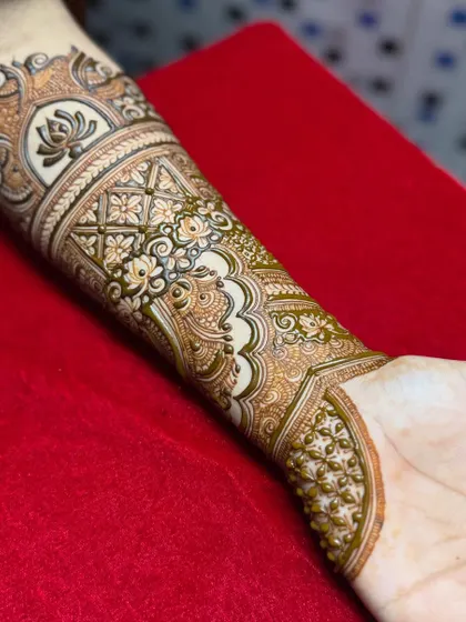 The final result of a step-by-step tutorial I guide my students through. This design combines classic elements like the lotus and architectural dome with detailed filler patterns, teaching you how to create a full, professional forearm piece.