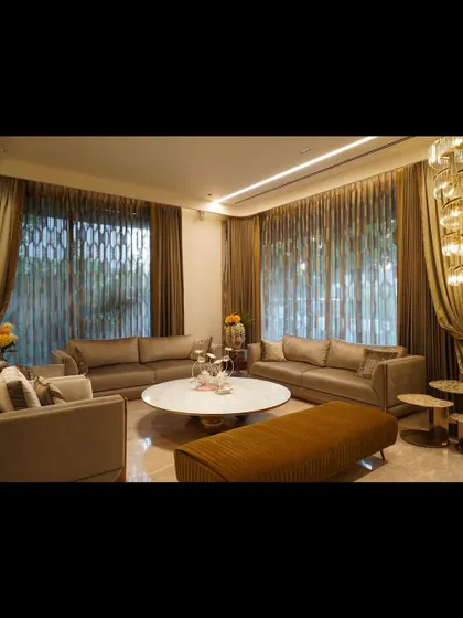 A glimpse into a recently completed project, showcasing a luxurious living room where we integrated full home automation. From automated curtains and mood lighting to a multi-room audio system, every element is designed for comfort and elegance.