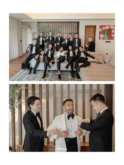 Years of friendship stitched into that one morning. A collage of the groomsmen helping the groom get ready, sharing laughs and making sure he looks his best.