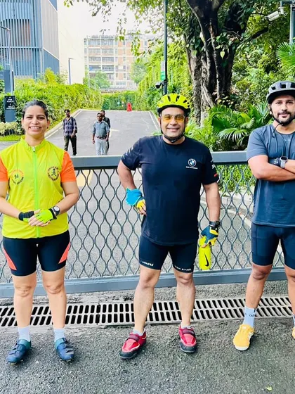 Posing in front of a modern building, our gear and smiles on full display. We explore every corner of Delhi and its surrounding areas.
