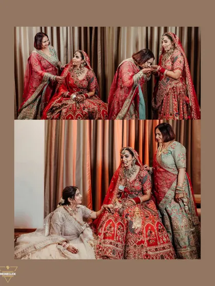 A collage of the bride with her mother and sister, capturing the loving and supportive moments while getting ready.