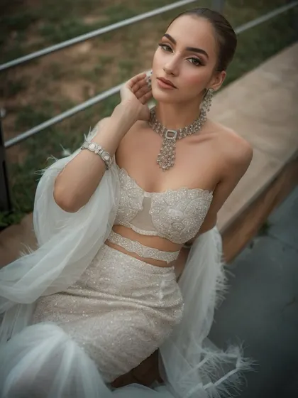 Another shot of the white glam look. The feathered dupatta adds a touch of high fashion.