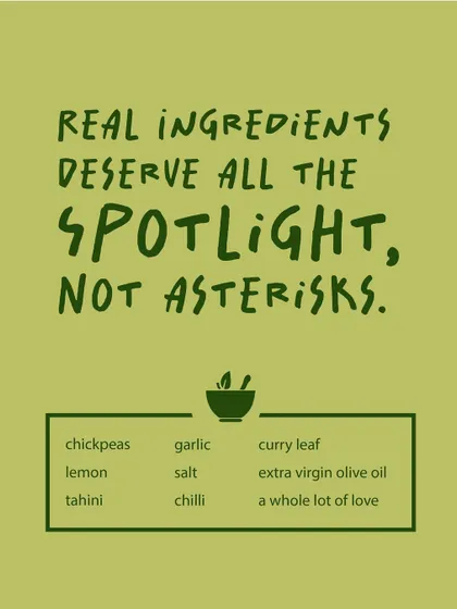 Real ingredients deserve the spotlight. Here are the core components of my curry leaf hummus: chickpeas, garlic, curry leaf, and extra virgin olive oil. It’s that simple and that good.