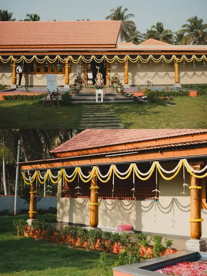 We decorated this beautiful traditional Thotti Mane for a wedding, using simple yet elegant marigold garlands to accentuate the building's classic architecture.