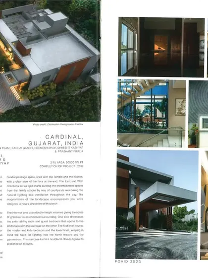 We are proud to showcase our work on the 'Cardinal' villa in Gujarat, featured at FOAID 2023. This project represents a beautiful metamorphosis of a house into a home, with a great balance between gentle and tough design elements.
