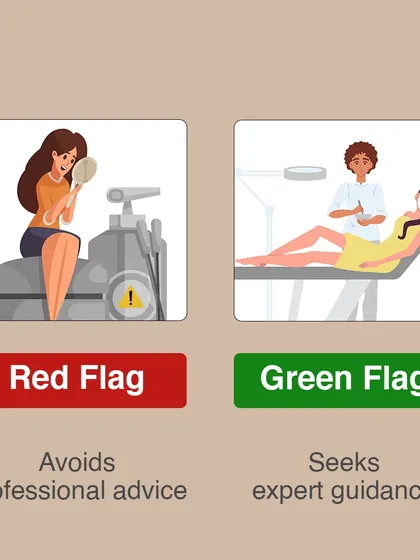 In your skincare journey, avoiding professional advice is a red flag. The green flag is seeking expert guidance from a qualified dermatologist to ensure you are using the right treatments safely.