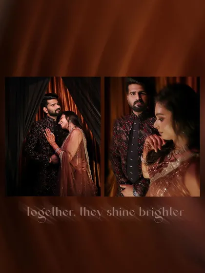 A collage of the couple's romantic moments at their reception, with the caption "together, they shine brighter."