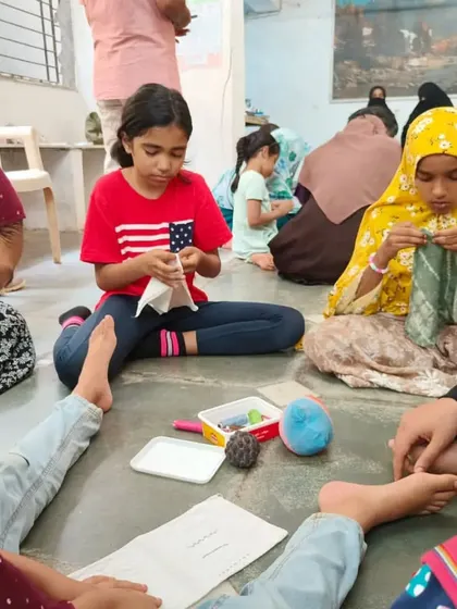 Young participants at a Mumbai homeschooling group workshop learn to mend clothes. We love seeing kids engaged in learning practical, sustainable life skills.