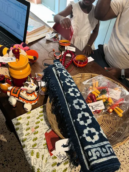 A customer's shopping haul from our Indiranagar store. It's wonderful to see our products, from wooden jewelry and kids' toys to home decor, being chosen as gifts for friends and family.
