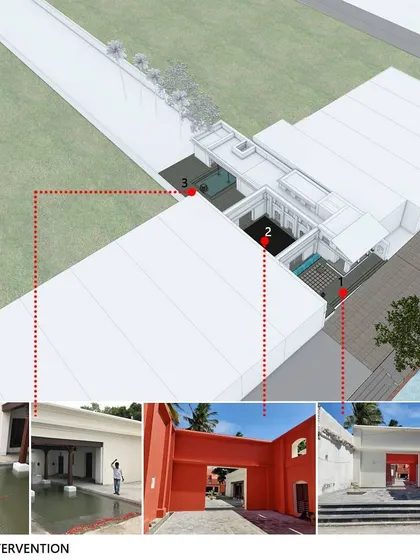 A diagram showing our design interventions at the temple site, including the restoration of the water body and the creation of new, vibrant community spaces.